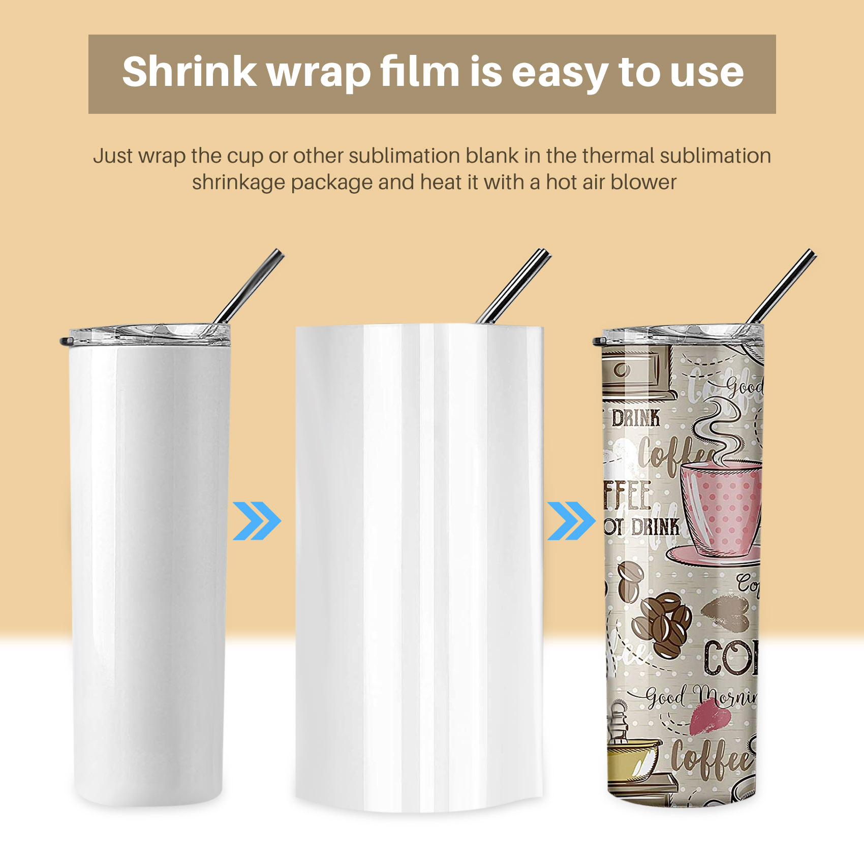 Sublimation Mug White - A19F-8X12 inch sublimatie-shrinkfolie, 60 stuks witte
